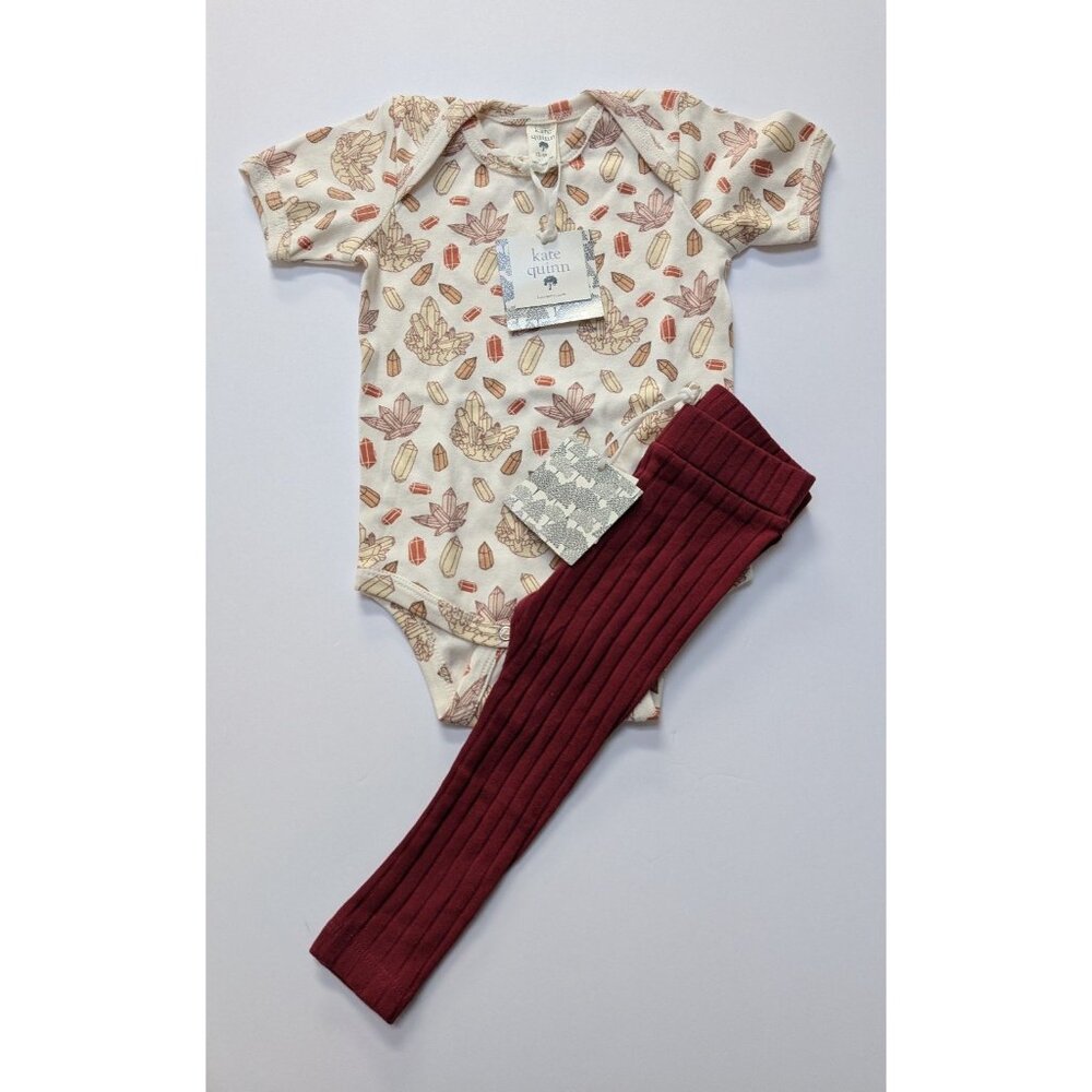 Kate Quinn Organic Cotton Neutral Crystals Bodysuit Wide Rib Leggings 12-18 Baby